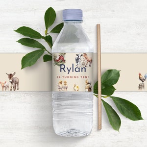 Farmyard Water Bottle Labels -instant download, editable, printable, party favour, editable water bottle labels, farm party decor,farm party