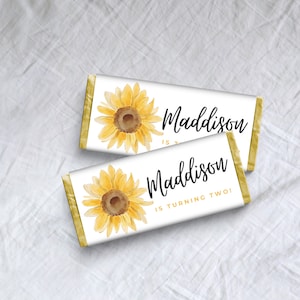 Sunflower Chocolate Wrappers-instant download, editable, printable, template, kids birthday party, birthday party favours, CCL001