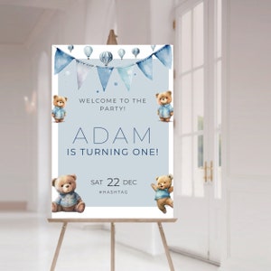 Blue Teddies Birthday Party Welcome Sign editable welcome sign, printable welcome sign, instant download, first birthday welcome sign, teddy