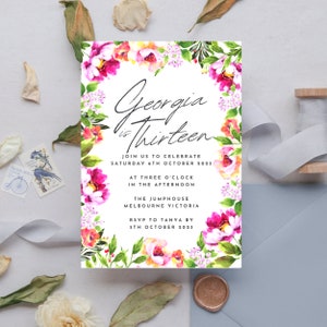 Pink Flower Border Invitation -instant download, editable, printable, template, pink flower invitation, pink flower party, pink flower event