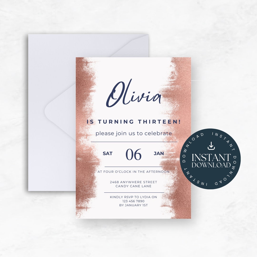Rose Gold Birthday Invitation Rose Gold Party Invitation Rose Gold