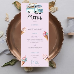 Ice Cream Birthday Party Menu -instant download, editable, printable, birthday party menu, Ice Cream event menu, birthday party decoration,