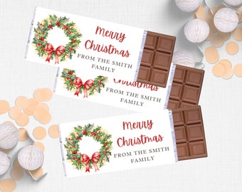 Wreath Christmas Chocolate Bar Wrapper - instant download, editable, printable, class Christmas gifts, school gift, Christmas gift