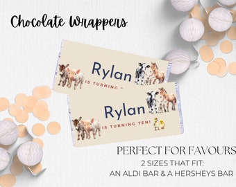 Farm Party Chocolate Bar Wrapper - INSTANT DOWNLOAD , Aldi chocolate bar,Hersheys chocolate bar wrapper, editable, printable, template,