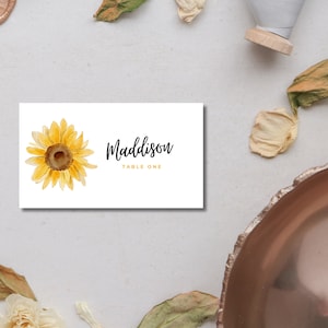Sunflower Place Cards -instant download, editable, printable, birthday party decorations, event tableware decor, sunflower birthday, CCL001