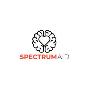 May include: A logo with a black brain outline and a heart shape in the middle. The text "SPECTRUMAID" is in red and purple below the brain graphic, on a white background.
