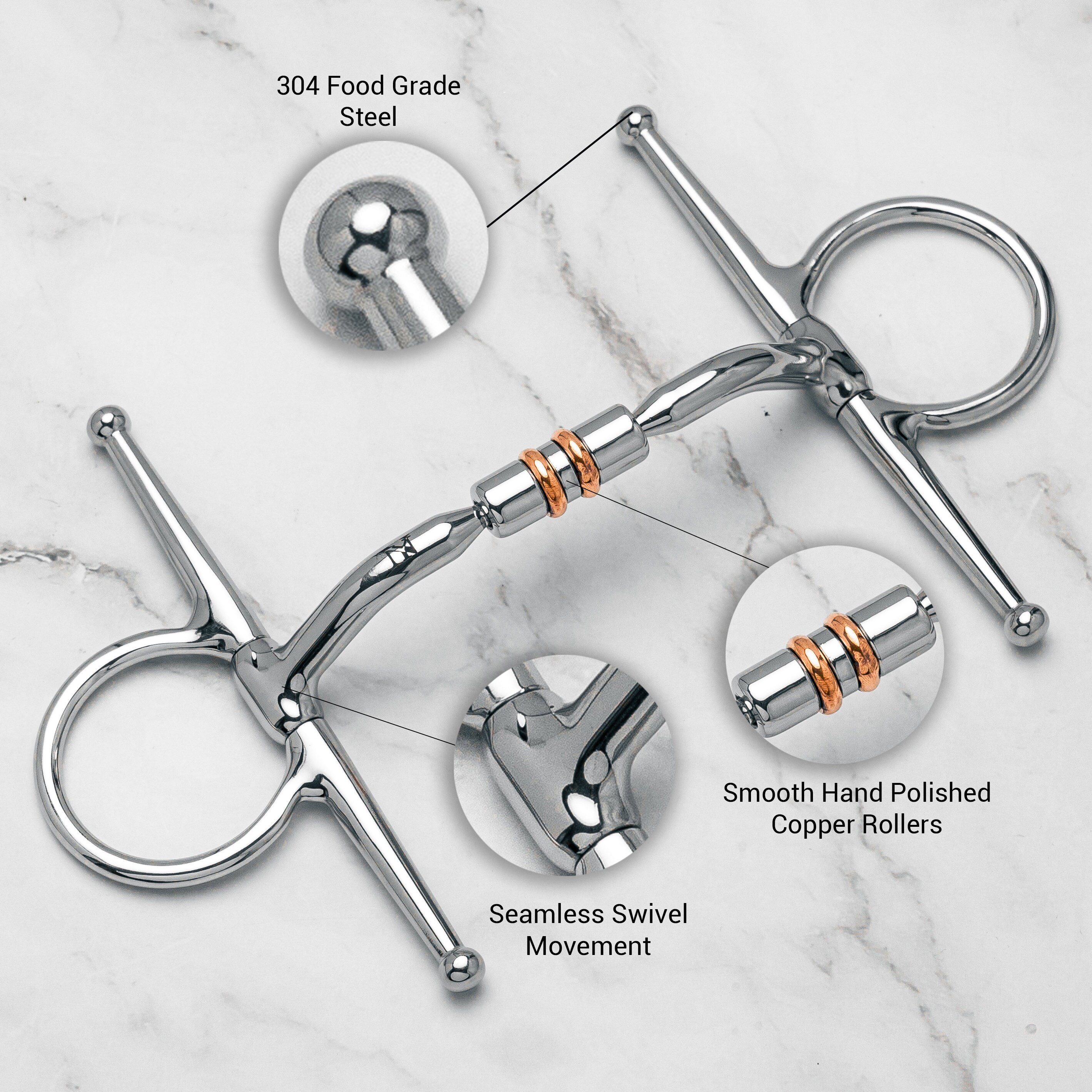 Embout De Mors Snaffle à Rouleau Cuivre – 5 Bouche, Joues 7 Cm – Acier Inoxydable
