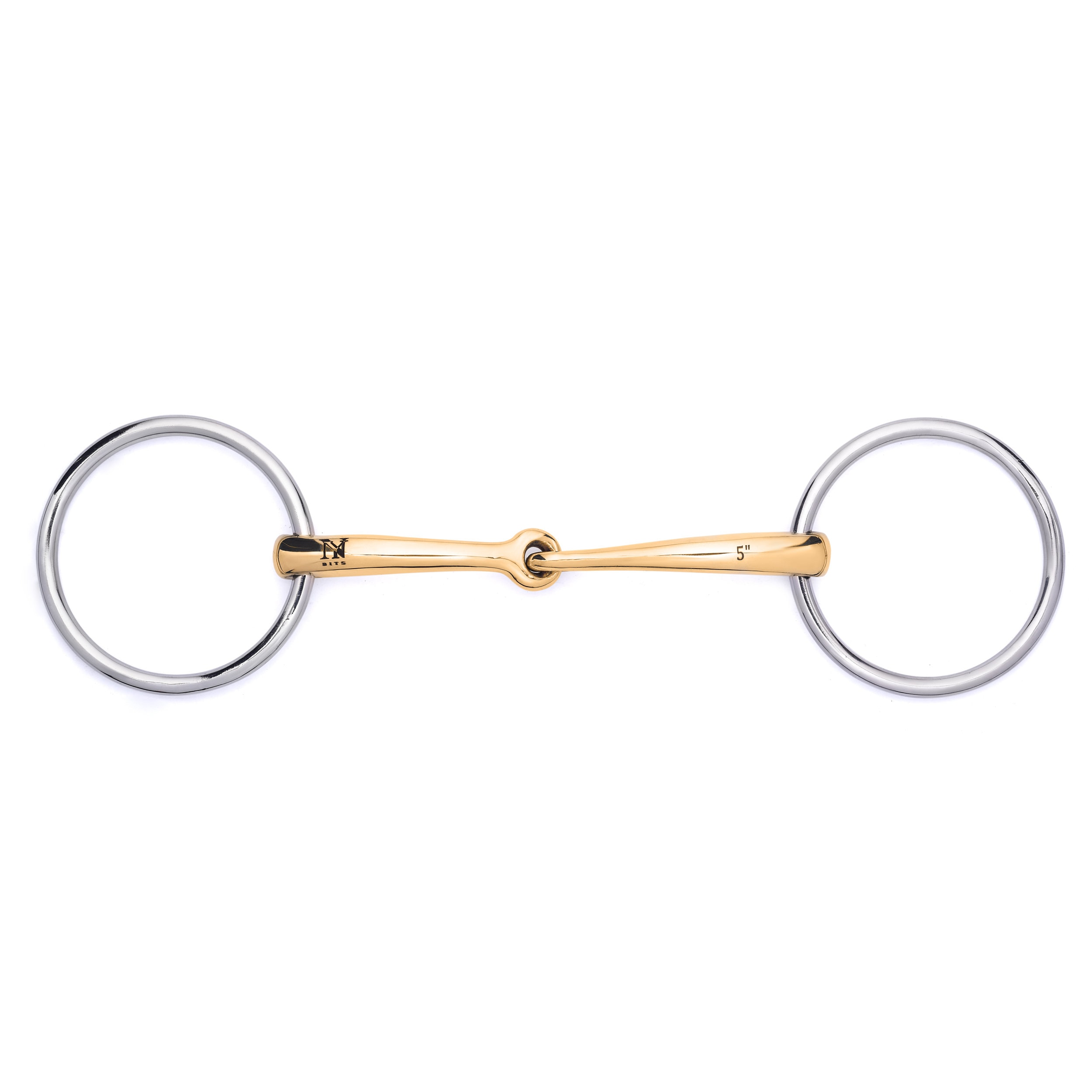 Mors De Bride NY Tack, Simple Articulation, Anneaux Allemands Courbés, Argenté - Neuf