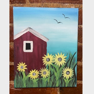 Barn & Sunflower Scenery Acrylic Painting