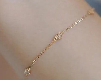 Gold Bracelet for Women, Dainty Bracelet, Silver Bracelet for Girls, Beautiful Hearts Bracelet, Mother's Day Gift, Birthday Gift, Bridesmaid