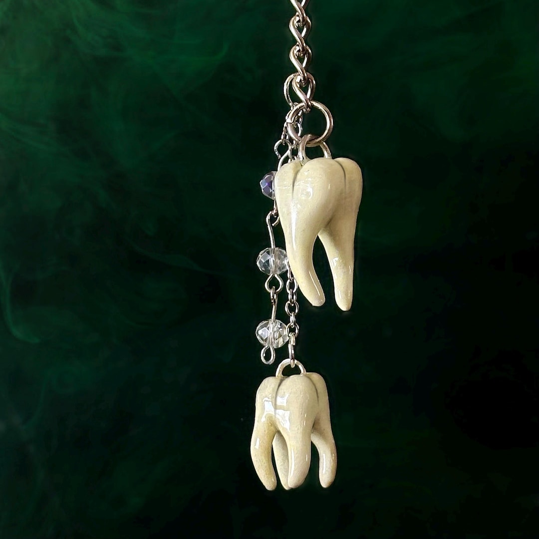 Handsculpted Teeth Keychain - ceramic polymer clay gore keychain charms realism anatomy