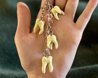 Handsculpted Teeth Keychain - ceramic polymer clay gore keychain charms realism anatomy