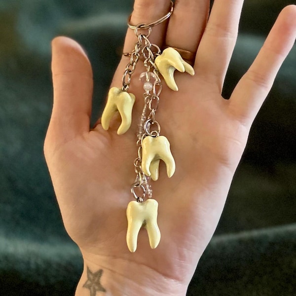 Handmodellierte Zähne Keychain - keramische Polymer-Ton gore Schlüsselanhänger Charme Realismus Anatomie