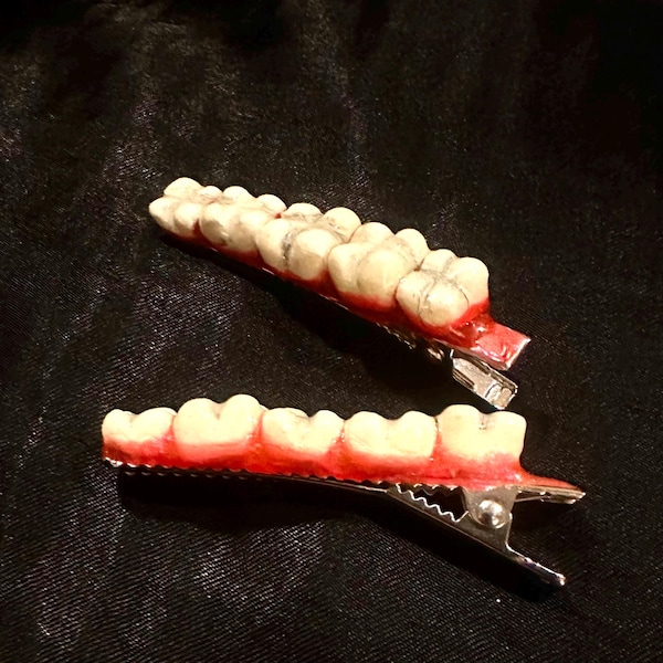 Faux Teeth Realismus Haarspange 2 Pack - Gothic Haarschmuck, Halloween Horror Geschenk, Creep Core
