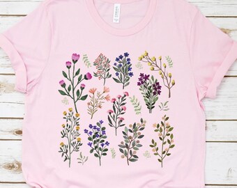 Wildflowers Shirts, Vintage Botanical Tee, Wildflower Tshirt, Gift For Her, Flower Shirt, Boho Flowers Cottagecore Clothing