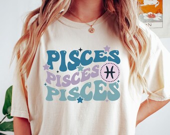 Retro Zodiac Shirt, Pisces Astrology Shirt for Women, Zodiac Horoscope Tshirt, Pisces Gift, Pisces Zodiac Tee, Comfort Colors Tee