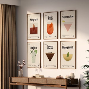 Set of 10 Cocktail Prints, Bar Cart Prints, Classic Cocktail Wall Art, Gift Father, Alcohol Prints, Retro Wall Art, Minimalist Wall Art