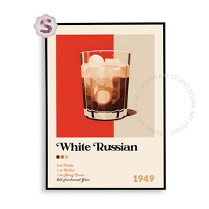 Impresión de cóctel ruso blanco / Póster de cóctel / Impresiones de alcohol / Cóctel exclusivo / Arte de carrito de bar / Impresión de happy hour / Impresión de cóctel