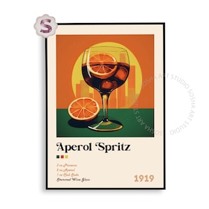 Aperol Spritz Cocktail Druck | Cocktail-Poster | Orange Minimalistische Retro Digitale Kunst | Barwagen Kunst | Alkohol Drucke | Cocktail Print
