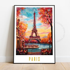 Póster de viaje de París, impresión de París, arte mural de la Torre Eiffel, impresiones vintage, póster de viaje de Francia, arte mural retro europeo, decoración maximalista