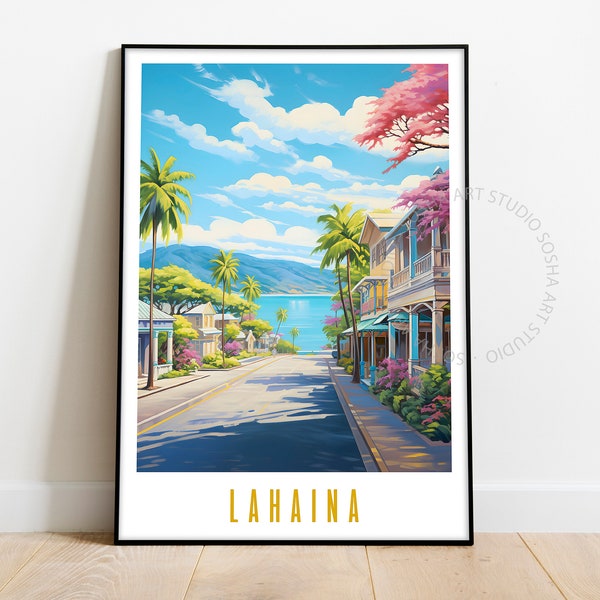 Lahaina Maui Travel Poster, Maui Strong, Lahaina Art Print, Maui Hawaii Art, Maximal Decor, Mid Century Modern Wall Art, Téléchargement numérique