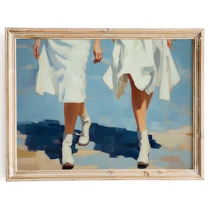 Cowgirl Boot Art | Printable Blue Oil Painting for a Preppy Wall Decor