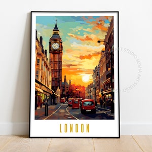 London Travel Poster, Retro Wall Art, England Travel Poster, Printable Wall Decor, Vintage European City Print, Mid Century Art Download