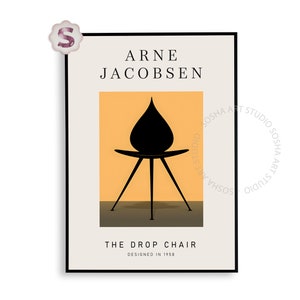 1958 Arne Jacobsen Industrial Design Print, Mid Century, plakat wystawowy, abstrakcyjny fotel Drop, sztuka mebli Bauhaus, minimalistyczny wydruk artystyczny
