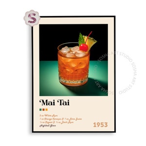 Impresión de cóctel Mai Tai / Póster de cóctel / Impresiones de alcohol / Cóctel retro / Arte de carrito de bar / Decoración de carrito de bar / Impresión de cóctel / Decoración de bar para el hogar