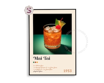 Mai Tai Cocktail Print: Retro Bar Cart Art (Digital Download)