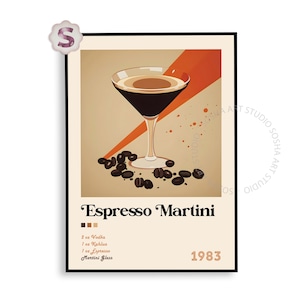 Impresión de cóctel Espresso Martini / Póster de café / Póster de cóctel / Regalo retro / Arte de pared de bar / Impresión de arte de cóctel / Cóctel exclusivo