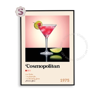 Impresión de cóctel cosmopolita / Póster de cóctel / Impresiones de alcohol / Cóctel retro / Arte de carrito de bar / Decoración de carrito de bar / Impresión de cóctel / Bar en casa