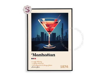Manhattan Cocktail Print: Vintage Bar Cart Art (Digital Download)