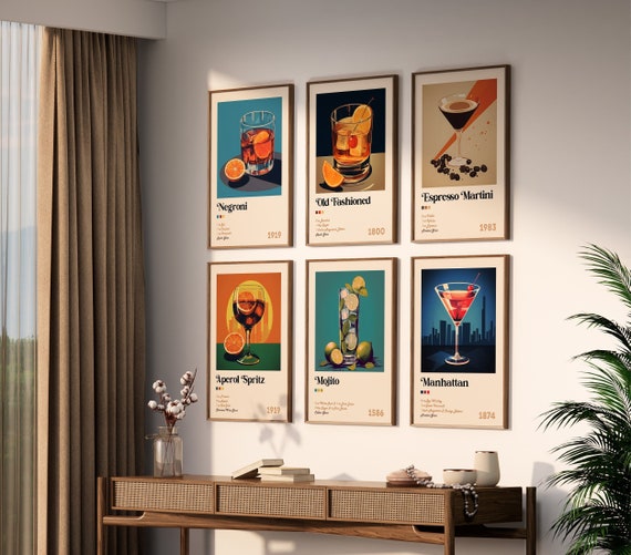Classic Cocktail Prints Set: Retro Bar Cart Wall Art (Digital Download)