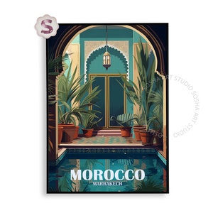 Maroko Podróż Plakat Retro Sztuka Ścienna Pałace Drukuj Marrakesz Plakat Do Wydrukowania Vintage Dekoracja Ścienna Świat Kraj Drukuj Afryka Cyfrowe Pobieranie