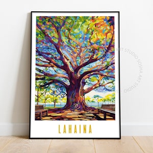 Lahaina Maui Reise Poster, Banyan Baum Wandkunst, Lahaina Kunstdruck, Maui Hawaii Kunst, Maximales Dekor, Mid Century moderne Wandkunst, Download
