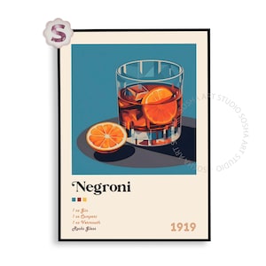 Impresión de cóctel Negroni / Póster de cóctel / Impresiones de alcohol / Cóctel retro / Arte de carrito de bar / Decoración de carrito de bar / Decoración de cueva de hombre / Impresión de cóctel