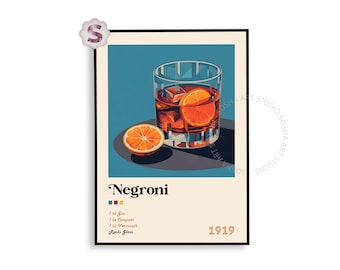 Retro Negroni Cocktail Print: Bar Cart Art (Digital Download)