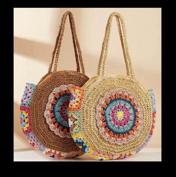 Crochet Bolso Circular Rafia Bolso De Playa Redondo De Rafia De