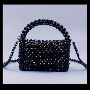 Elegante handgemachte Kristall schwarze Perlen Abend-Clutch mit schwarzen Perlen Griff Schultertasche, Handtasche mit abnehmbaren Riemen, Uni-Farbe