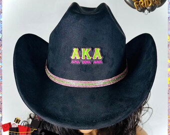 Pink Green Rhinestone Cowgirl Hat, Sorority Inspired Western 
