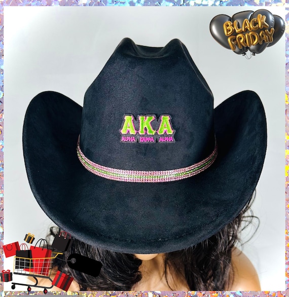 AKA Rhinestone Cowboy Hat - Pink & Green Sorority Fashion  display picture 3