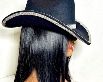 Black Rhinestone Cowboy Hat: Handmade Felt Western Bling