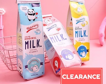 Milk Carton Pencil Case - Cute Stationery Organizer - Novelty Milk Box Pouch for Pens, Art Supplies - Unique School Accessory Gift (Pastel)