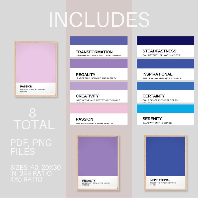 Pantoneinspired Motivational Palette Bundle Set of 8 Phrases in Blue