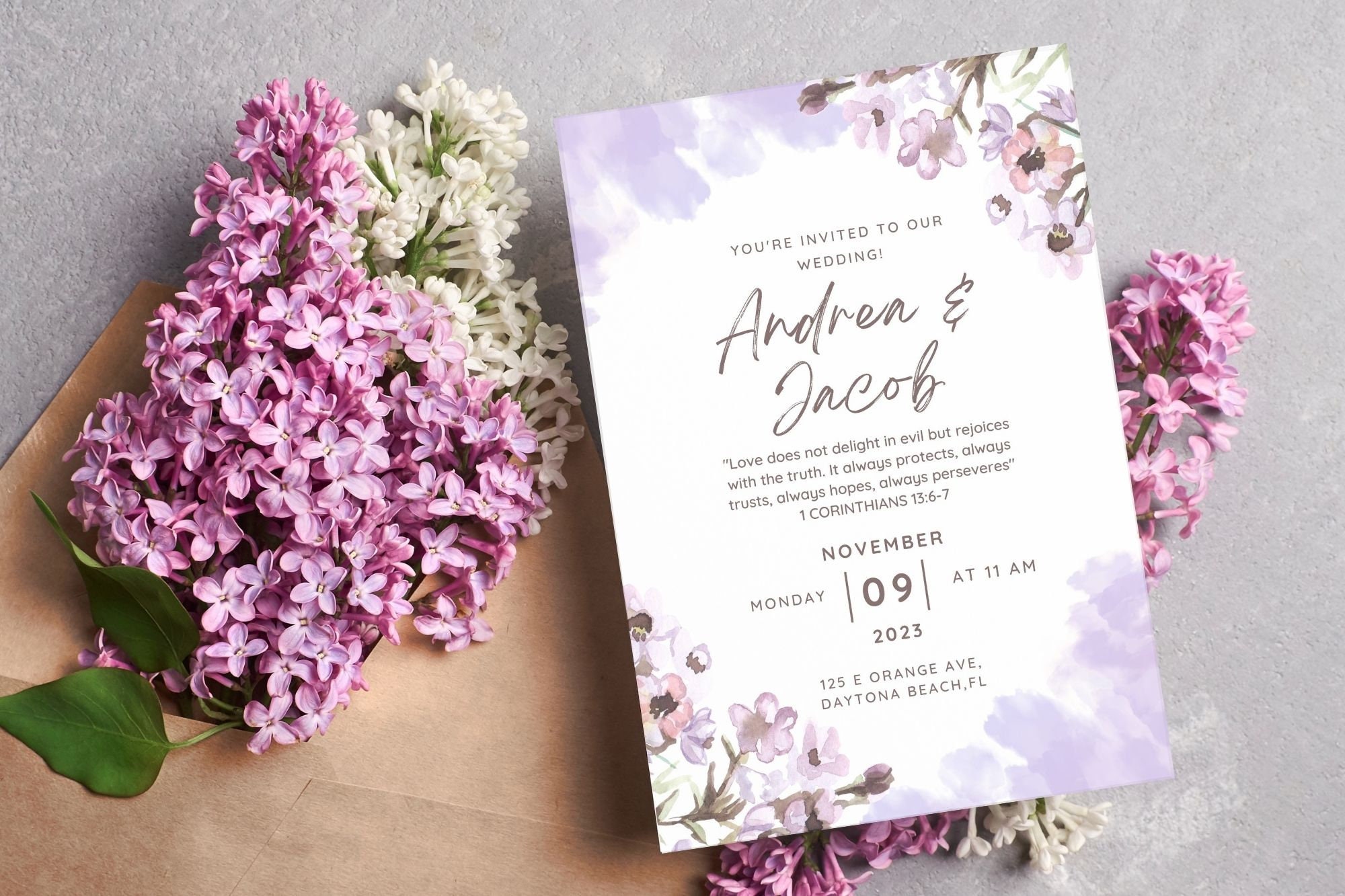 Christian Lilac Wedding Invitation ONLY Adobe and - Etsy