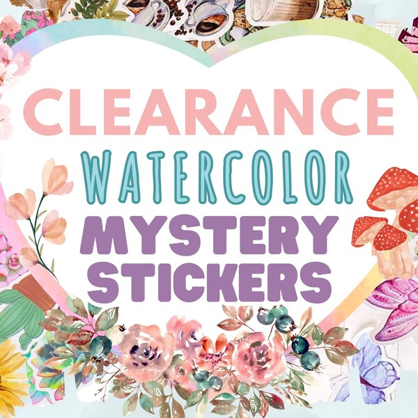 Watercolor Mystery Sticker Bundle - Random Mix of watercolor Sticker flakes + Bonus Freebies - Stationery Mystery Grab Bag - CLEARANCE