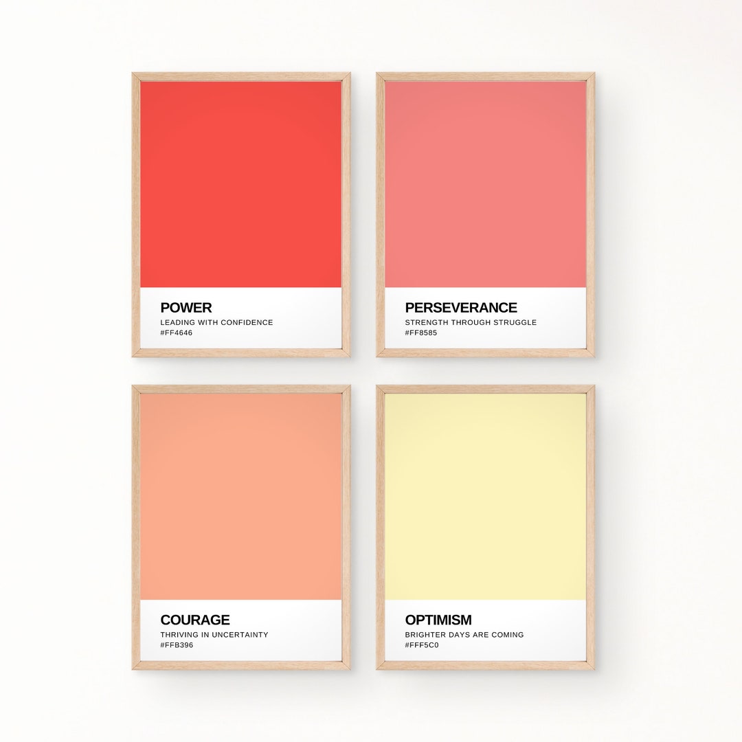 Pantoneinspired Motivational Palette Bundle Set of 4 Phrases in Red to