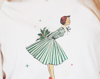 Maglietta natalizia vintage, maglietta grafica retrò per le feste, maglietta natalizia anni '50, regalo di Natale retrò estetico per lei