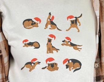 German Shepherd Christmas Shirt, GSD Santa Hat Tee, Dog Lover Holiday Shirt, Gift for German Shepherd Owner, Funny Vet Tech Tee